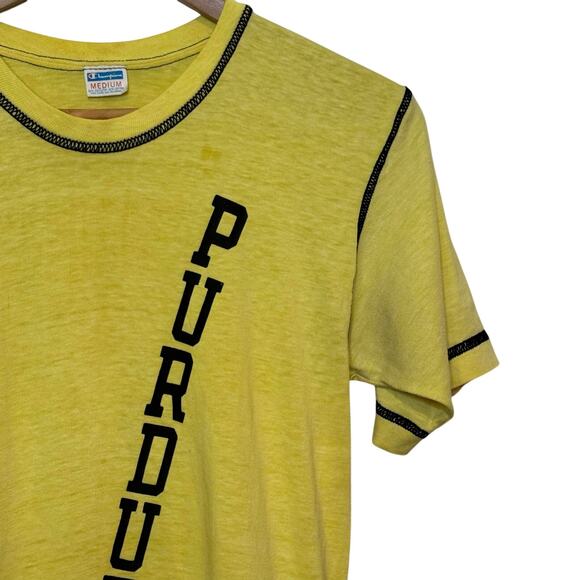 Vintage 70's Yellow Perdue University 50/50 Champion T-Shirt with Blue Stitching - Picture 3 of 8
